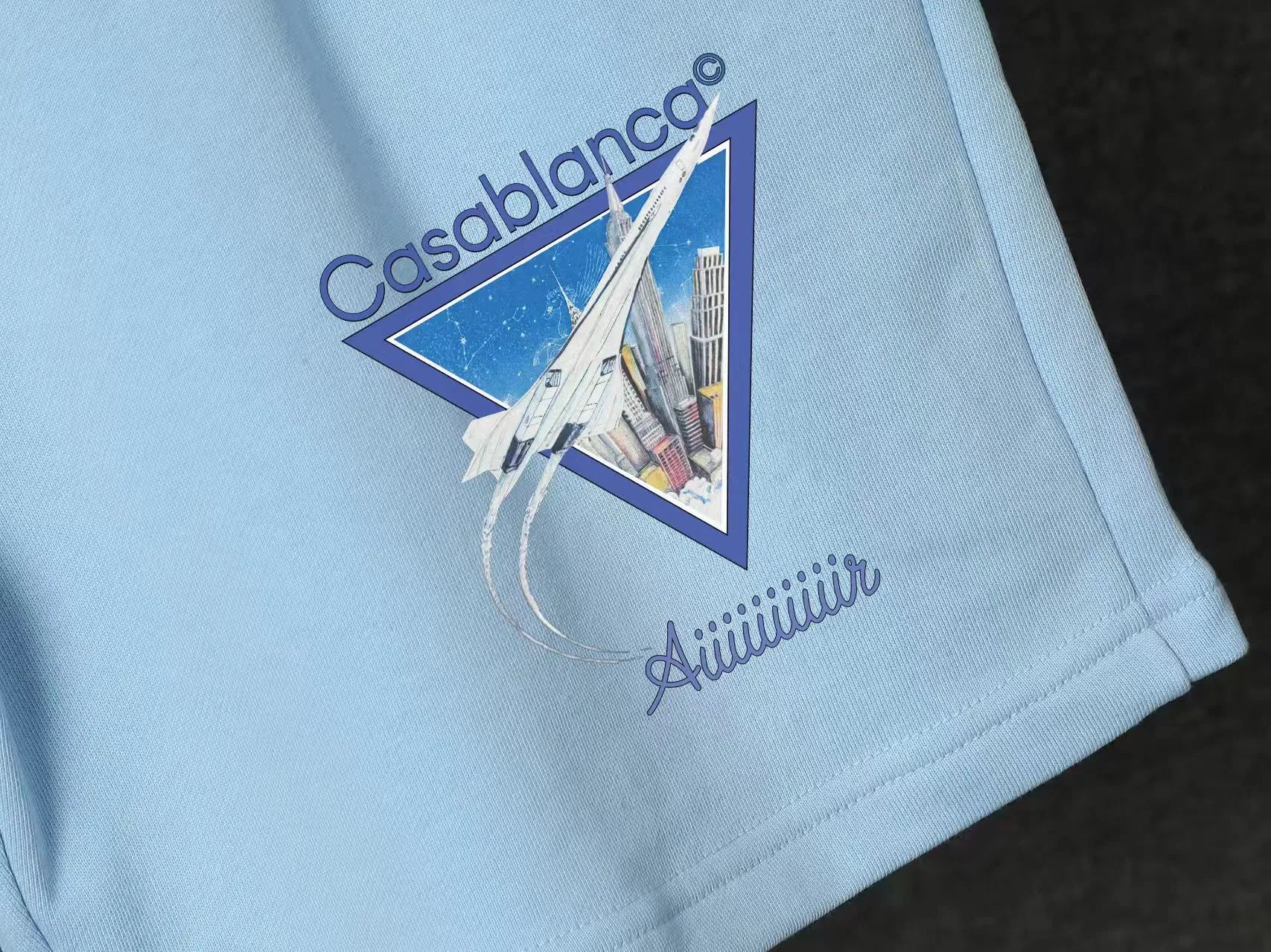 CASABLANCA Casa shorts Printing technology Original development Using gram custom terry fabric Upper body is comfortable Back pocket design Original turning details Made by domestic first-line brands Factory OEM Workmanship is impeccable Wash mark Main wheat Hang tag Complete packaging Sizes S.M.L.XL